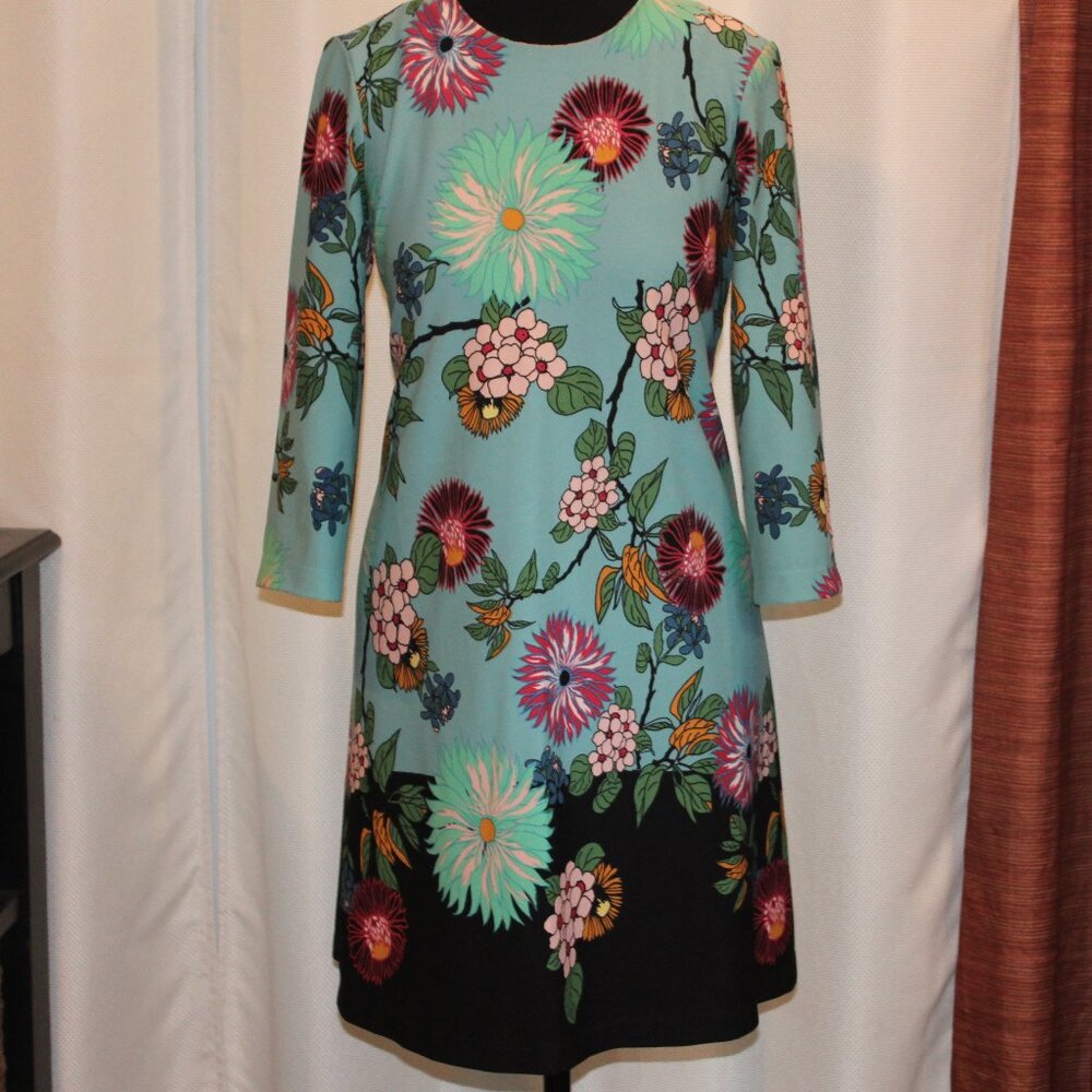 Gabby Skye DRESS-Blue Green Floral, Flared, Knee length Dress Size 12